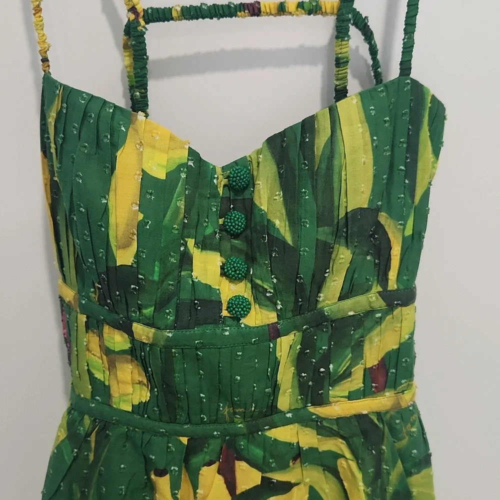 FARM Rio green banana aquarela midi dress - Picture 4 of 9